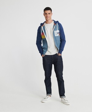 Superdry No 7 Surf Lite Raglan Cipzár Férfi Kapucnis Pulóver Kék | YEWHV6938